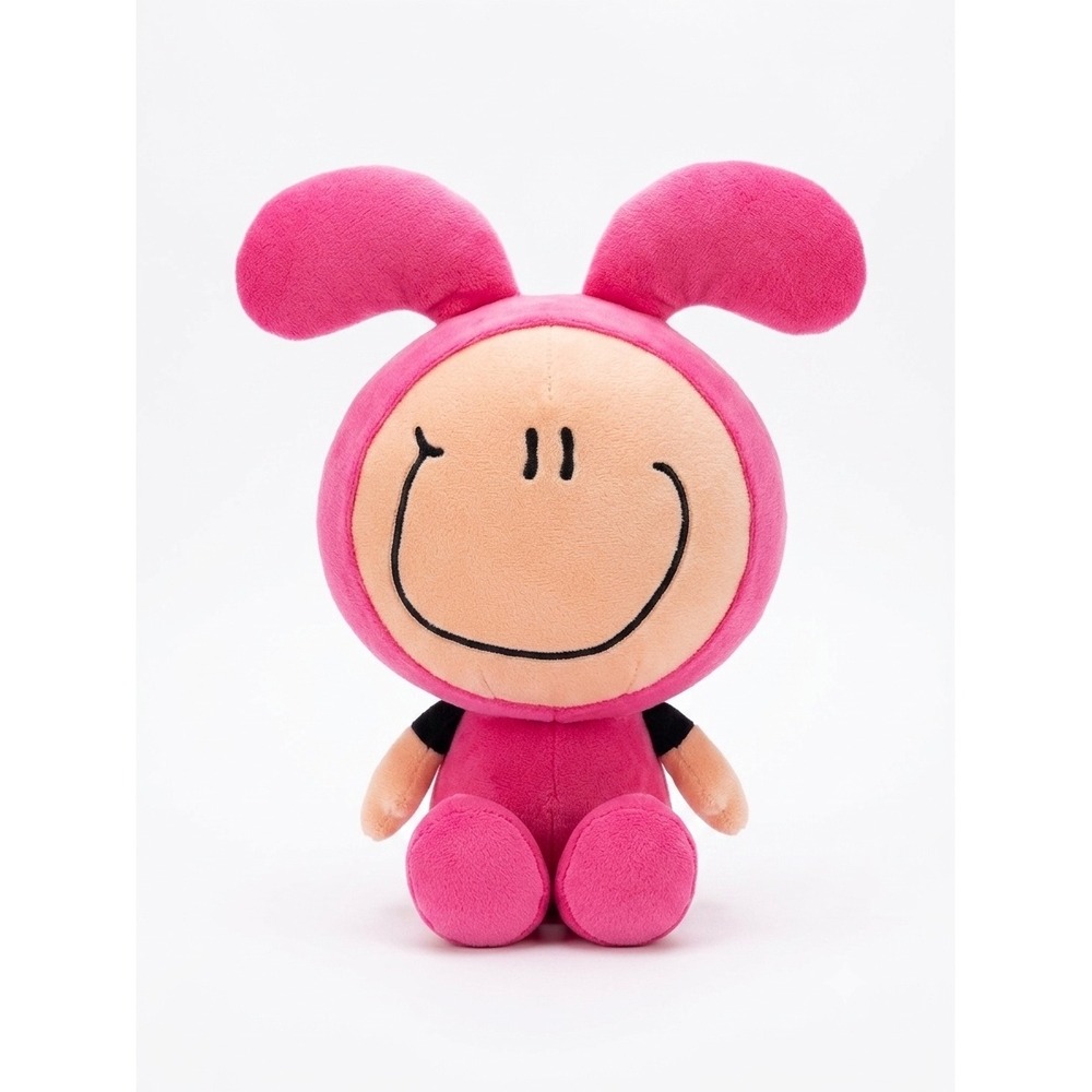 Its Happy Bunny Jim Benton Pink Bunny Suit Plush Winking Smile Y2K Collectible